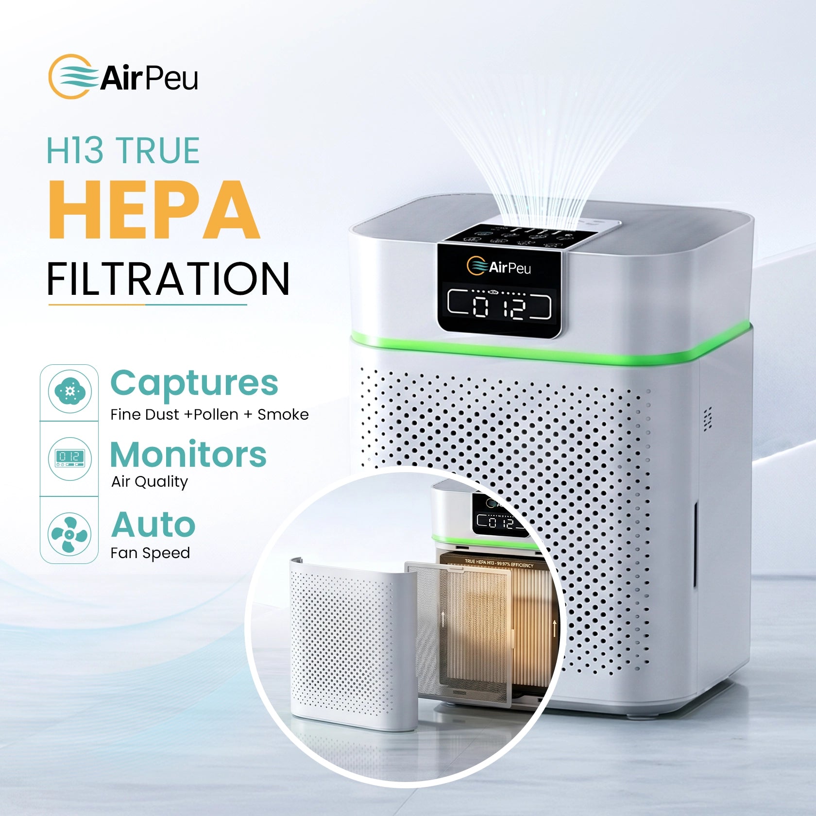 AirPeu Smart Air Purifier for Large Rooms (Up to 1730 Sqft)