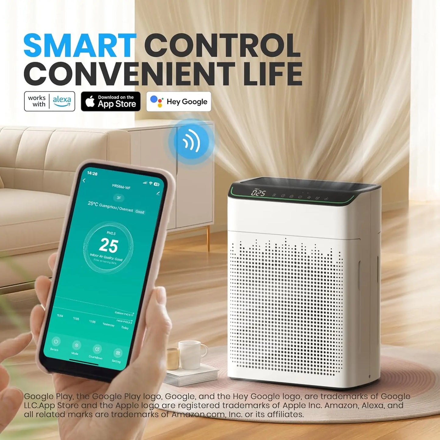 AirPeu WiFi Air Purifier for Large Rooms, HEPA, Alexa, PM2.5, 23dB
