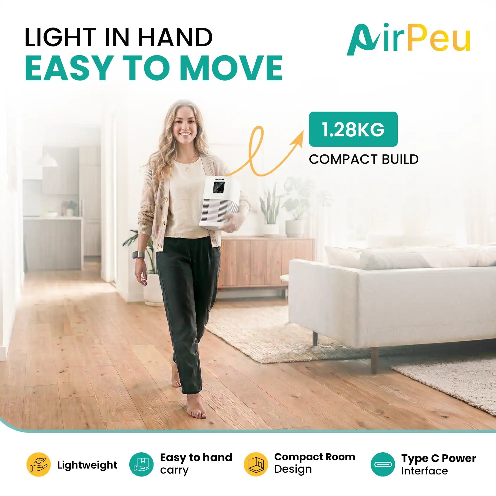 AirPeu H13 HEPA Air Purifier for Large Rooms (140m²)