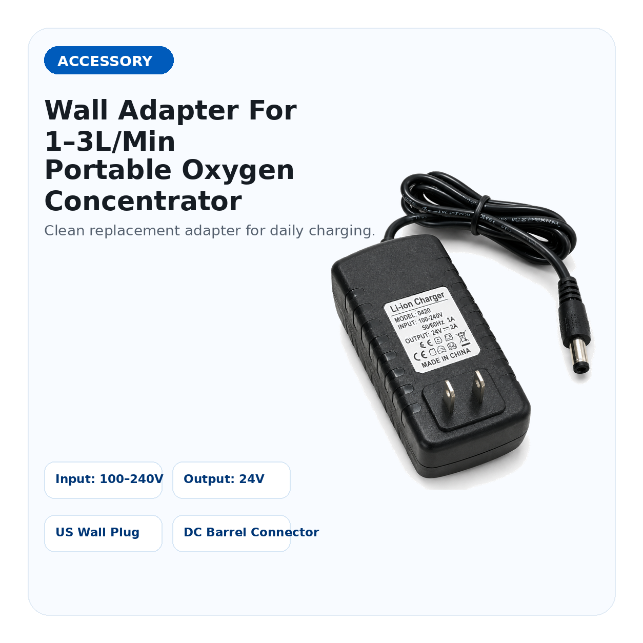 Wall Adapter For 1-3L/Min Portable Oxygen Concentrator | 4.2V Li-ion Charger